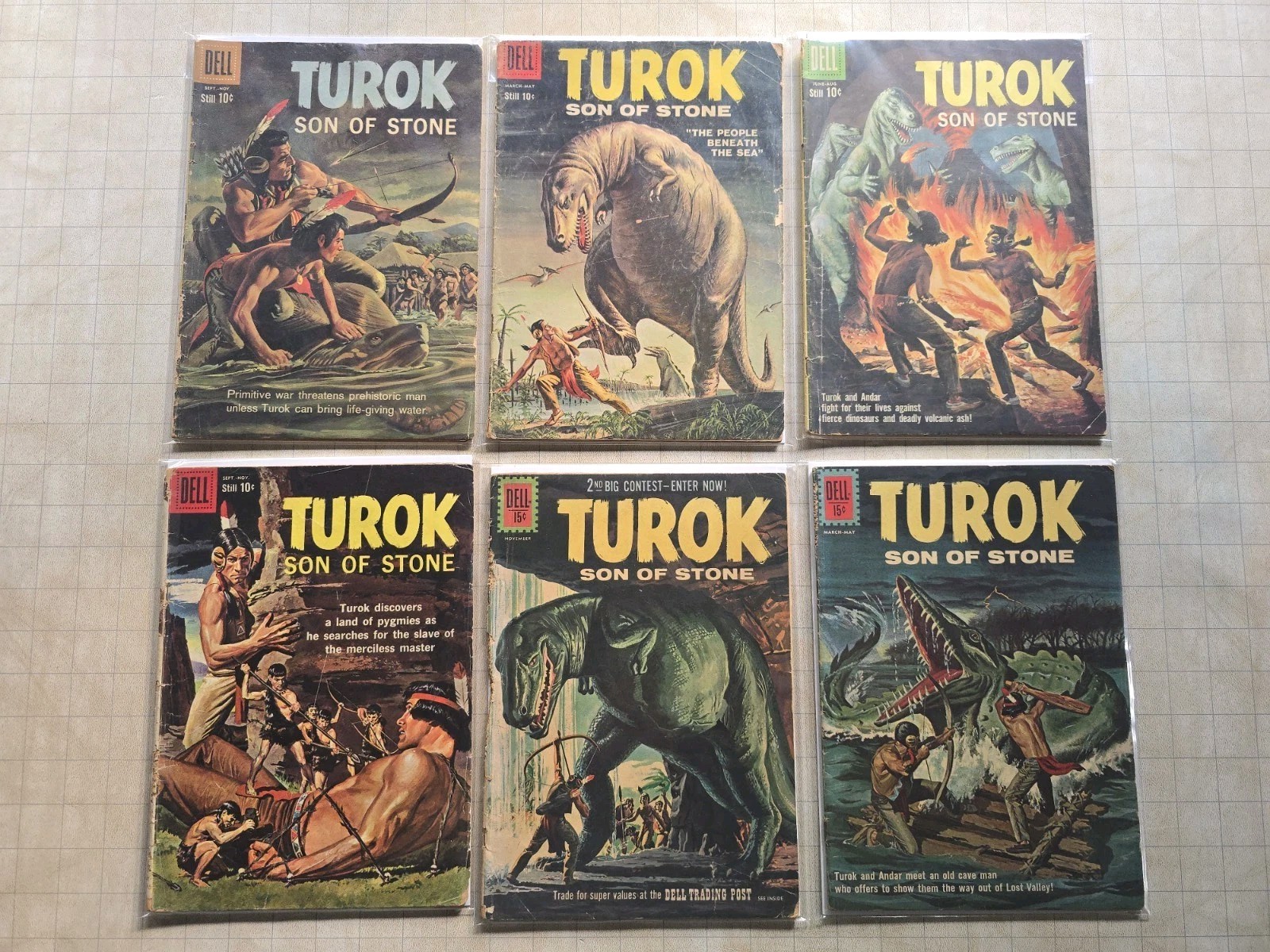 Turok Son Of Stone 1956 Dell Series, Lot of 6 Issues #s:15,17,20,21,25 & 27