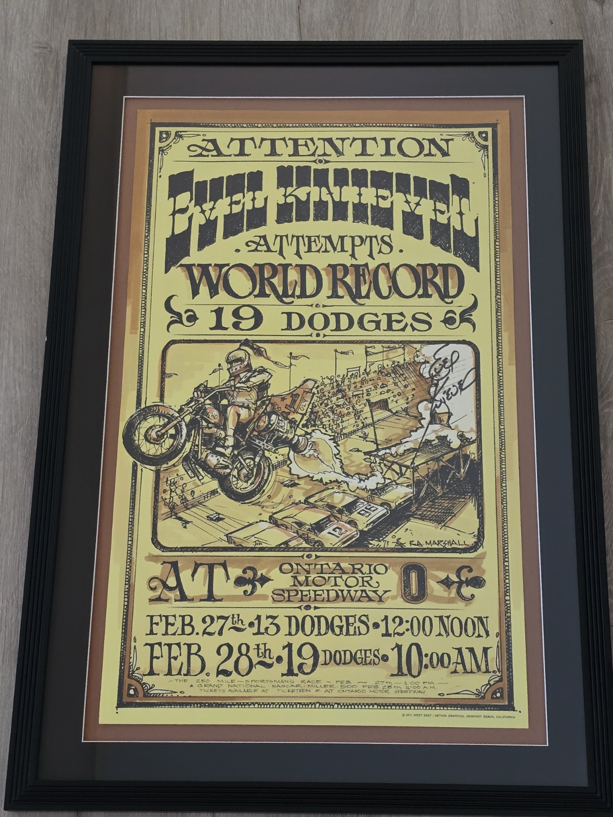 Evel Knievel ~ Signed Autographed Framed Large Poster ~ Vintage 