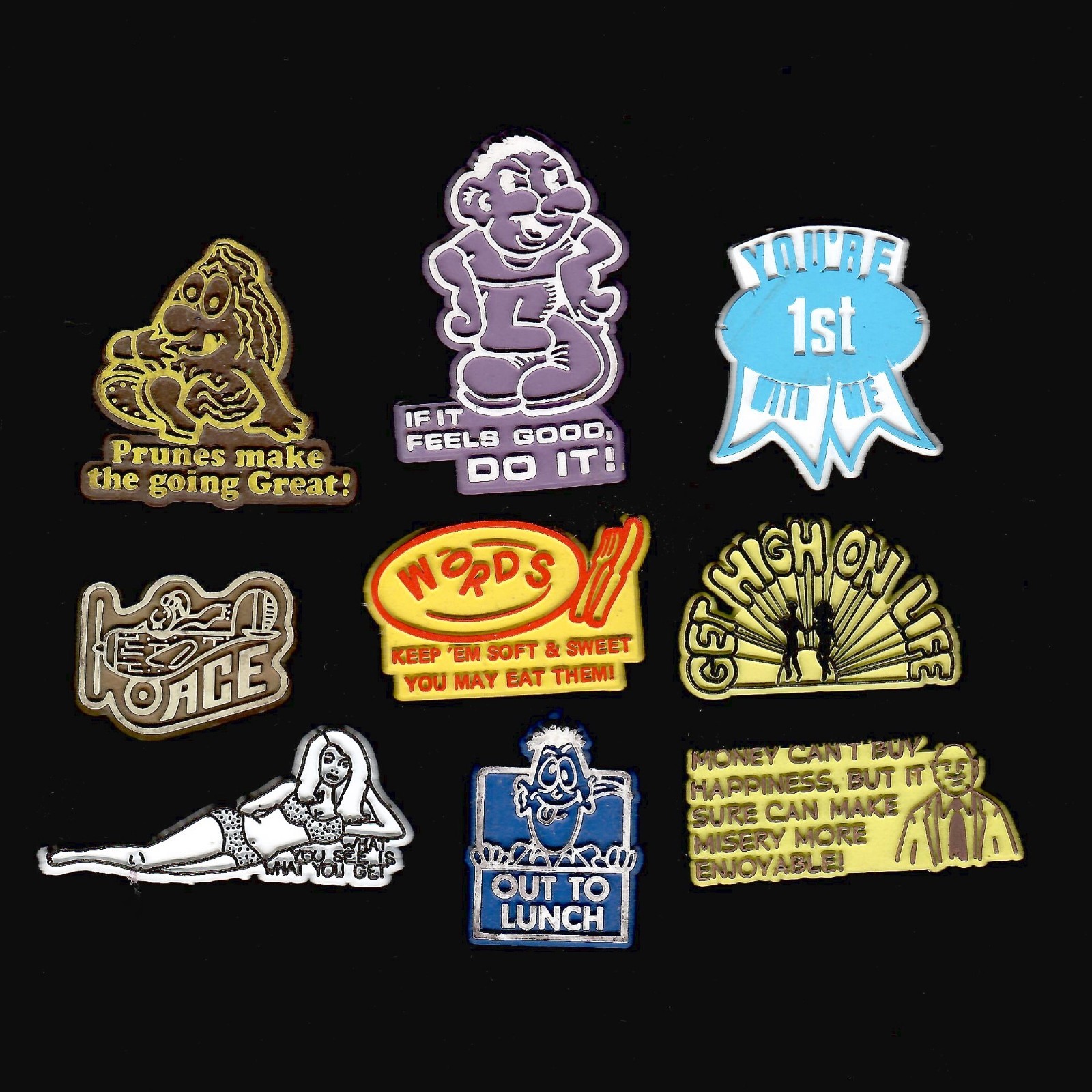 9x Lot Vtg Novelty Magnet Rubber Flexible Fridge  \'70s