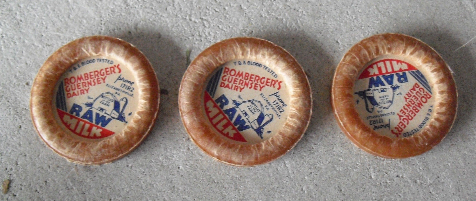 Lot of 3 Vintage Romberger's Guernsey Dairy Raw Milk Bottle Caps