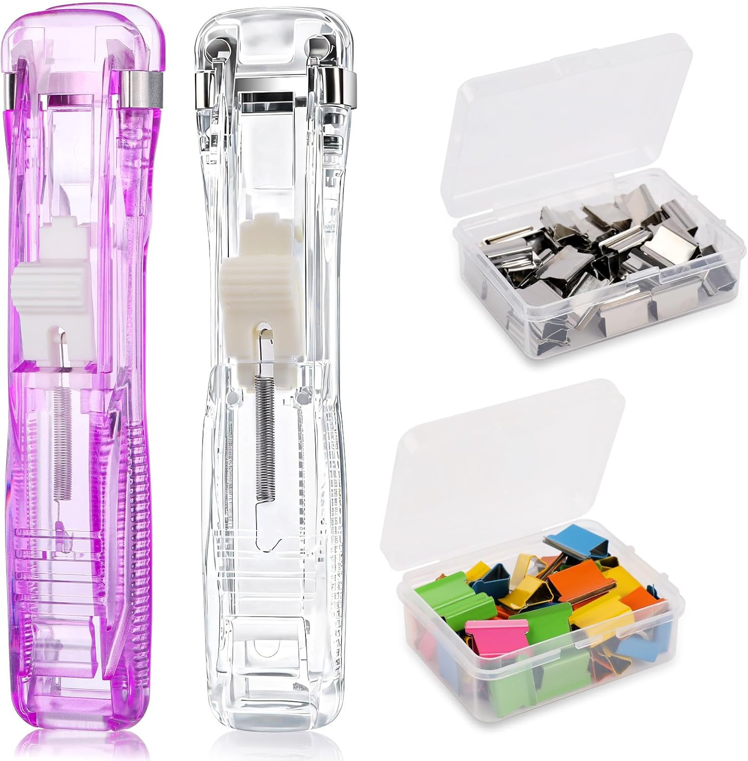 2 Pcs Portable Handheld Paper Clam Clip Dispenser with 100 Pcs Paper Clam Clip R