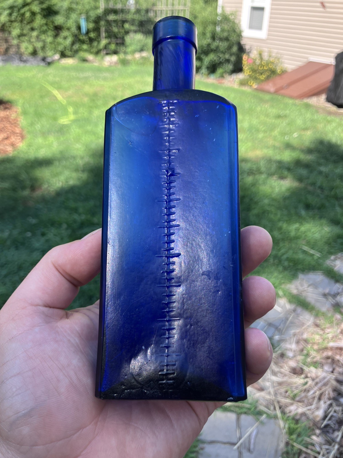 N.Y. Medical University Bottle 1880’s Cobalt Blue Error backwards “S” Rare 