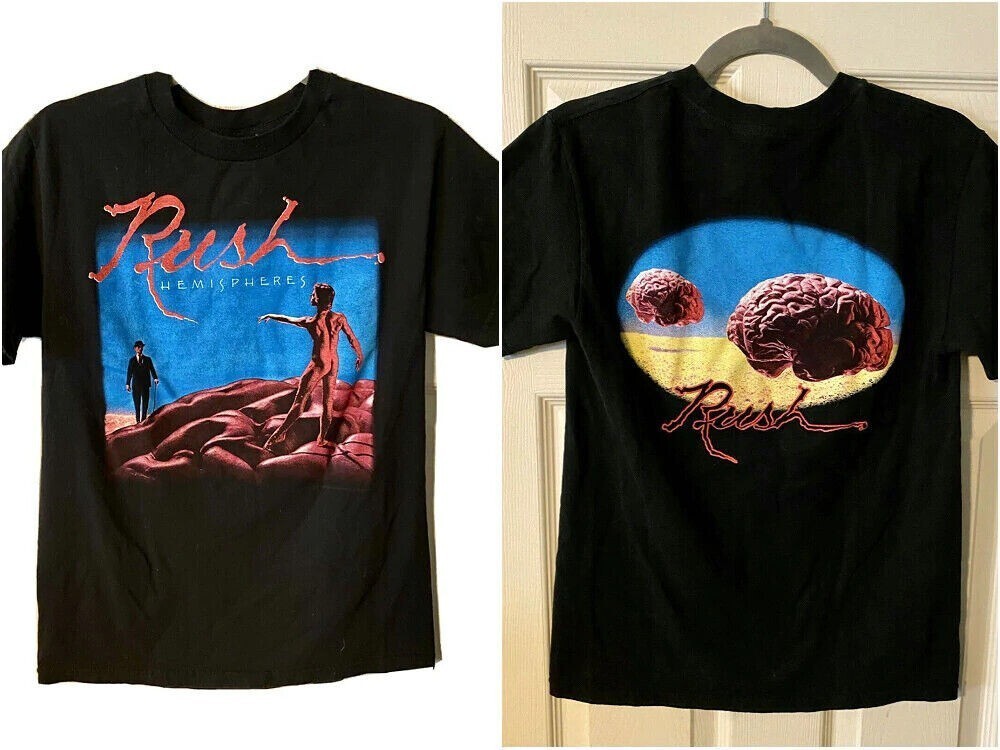 RUSH HEMISPHERES 2-SIDED T-SHIRT VINTAGE BLACK PRINT T SHIRT