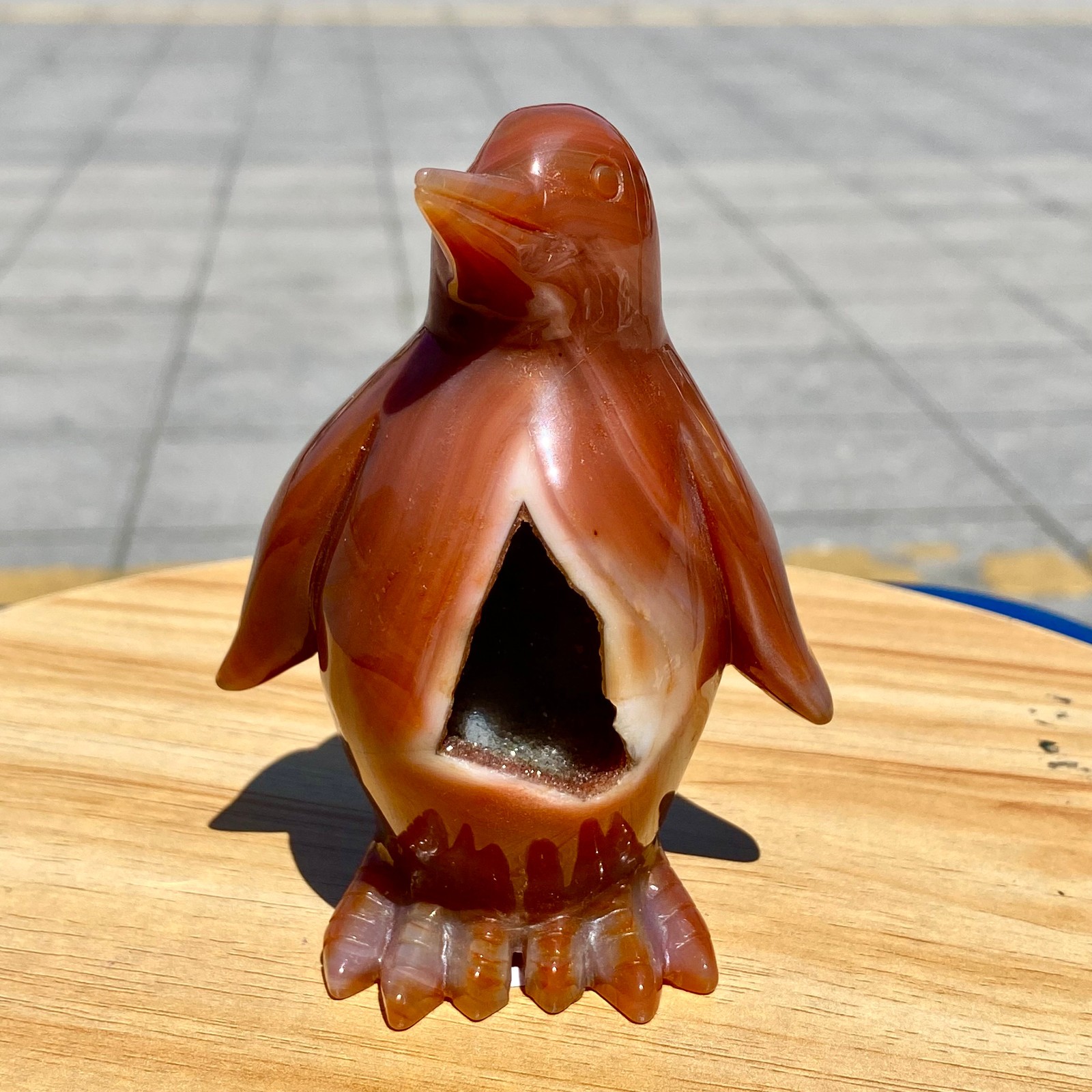 310G Natural Agate Hand Carved Penguin Figurine, Cute Crystal Animal Statue