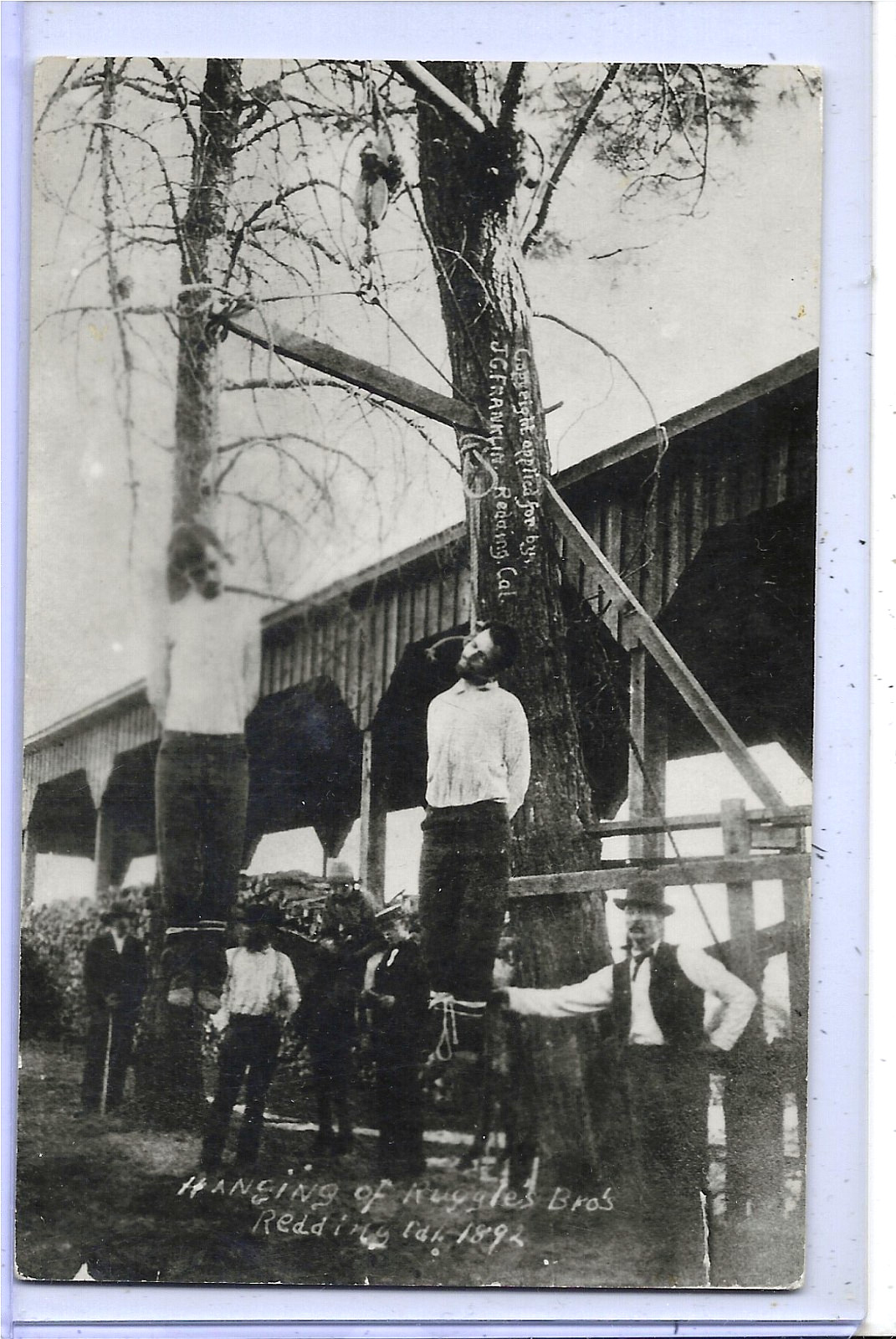 J G Franklin Real Photo Postcard RPPC - Hanging of Ruggles Bros Redding CA 1892