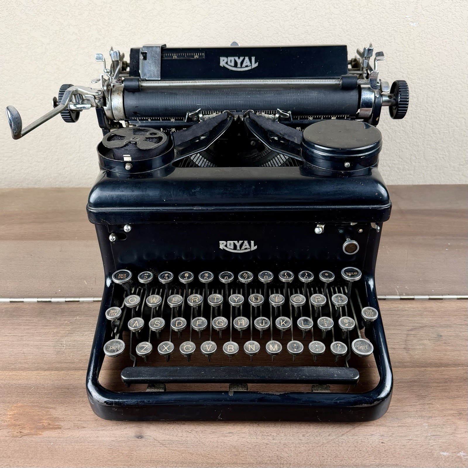1938 Royal KHM Standard Typewriter Touch Control Pica Working Glossy Black