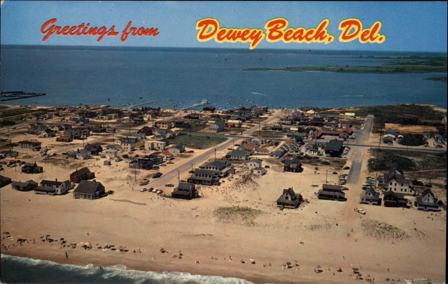 Dewey Beach Delaware sand city aerial view unused vintage postcard