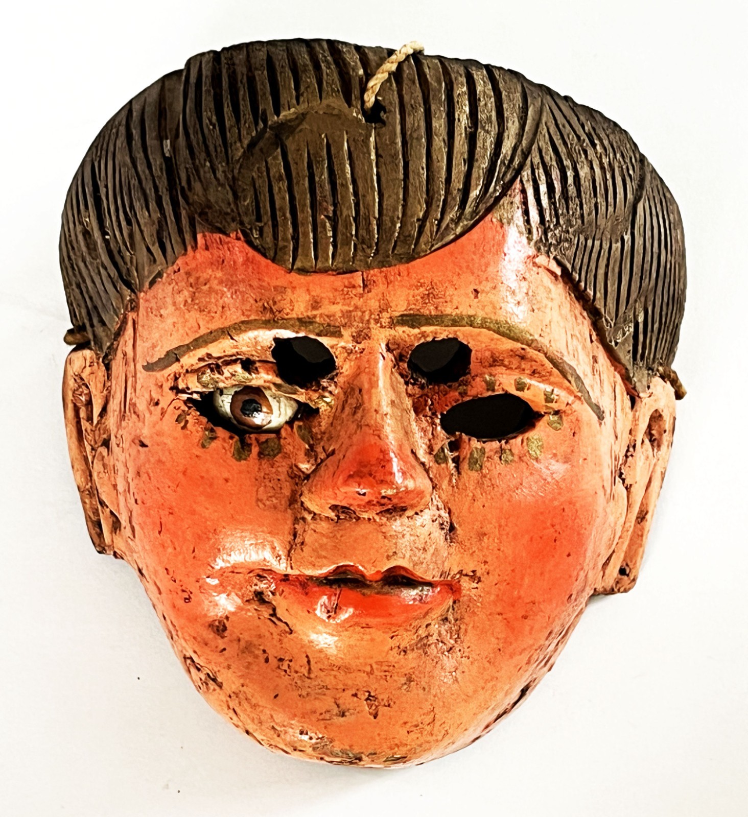 VTG GUATEMALAN HAND CARVED WOOD FOLK ART CONQUISTA SPANIARD DANCE MASK GUATEMALA