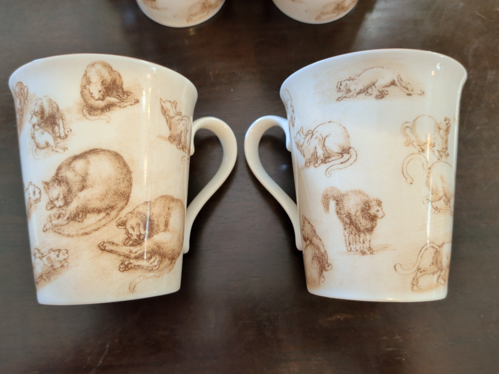 Royal Collection Leonardo Da Vinci Cat Mug Set of 4 English Bone China Boxed