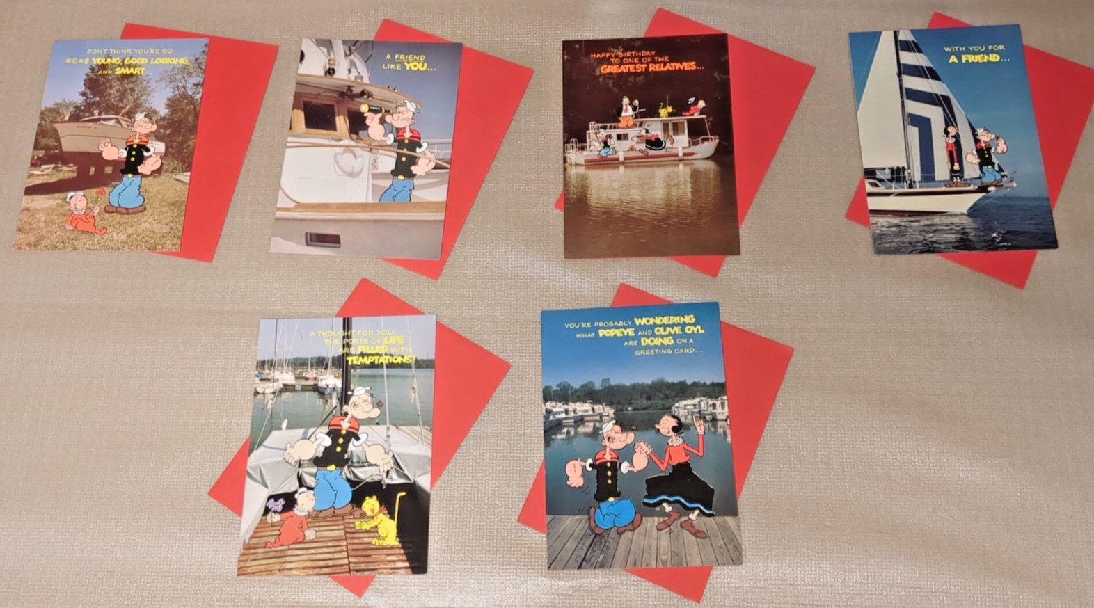 Popeye The Sailor Man, 6 Vintage Gibson Greeting Cards with original envelopes