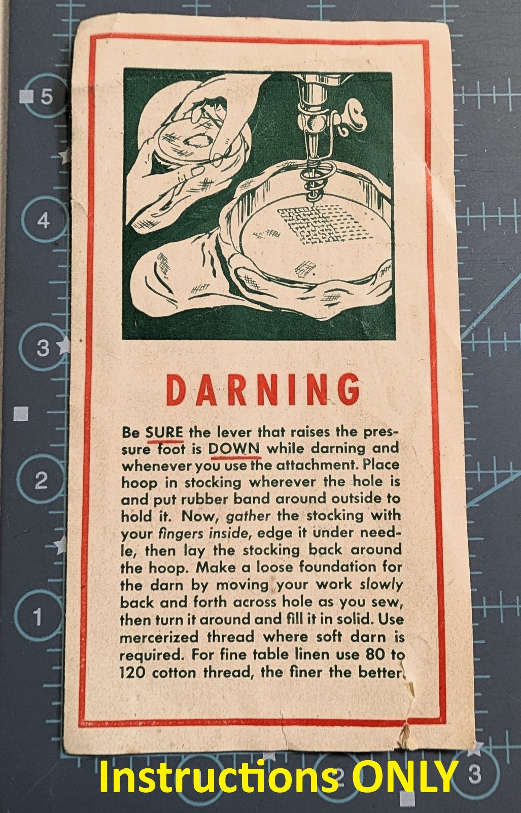Vintage Instructions ONLY for Spring Sewing-Darning-Quilting-Applique Attachment