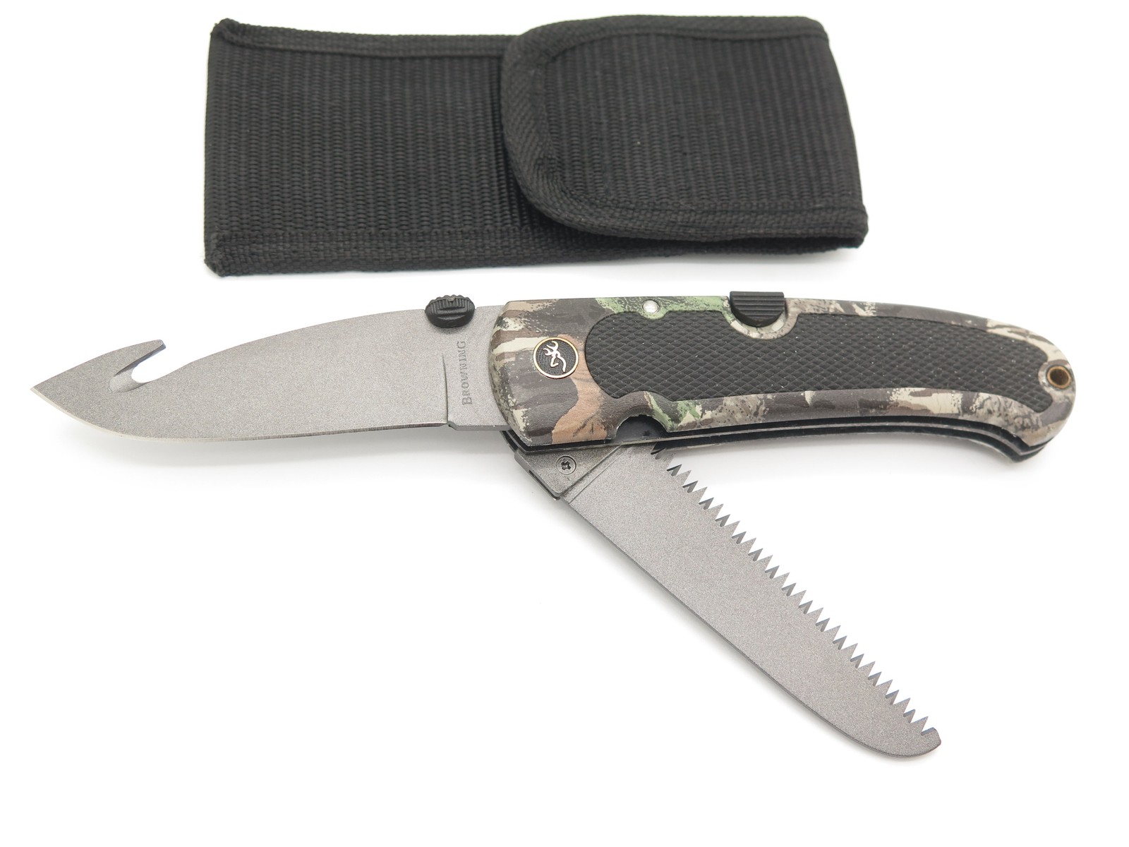 Vtg Browning 645 Kodiak FDT Camo Seki Japan Saw Folding Hunter Lockback Knife