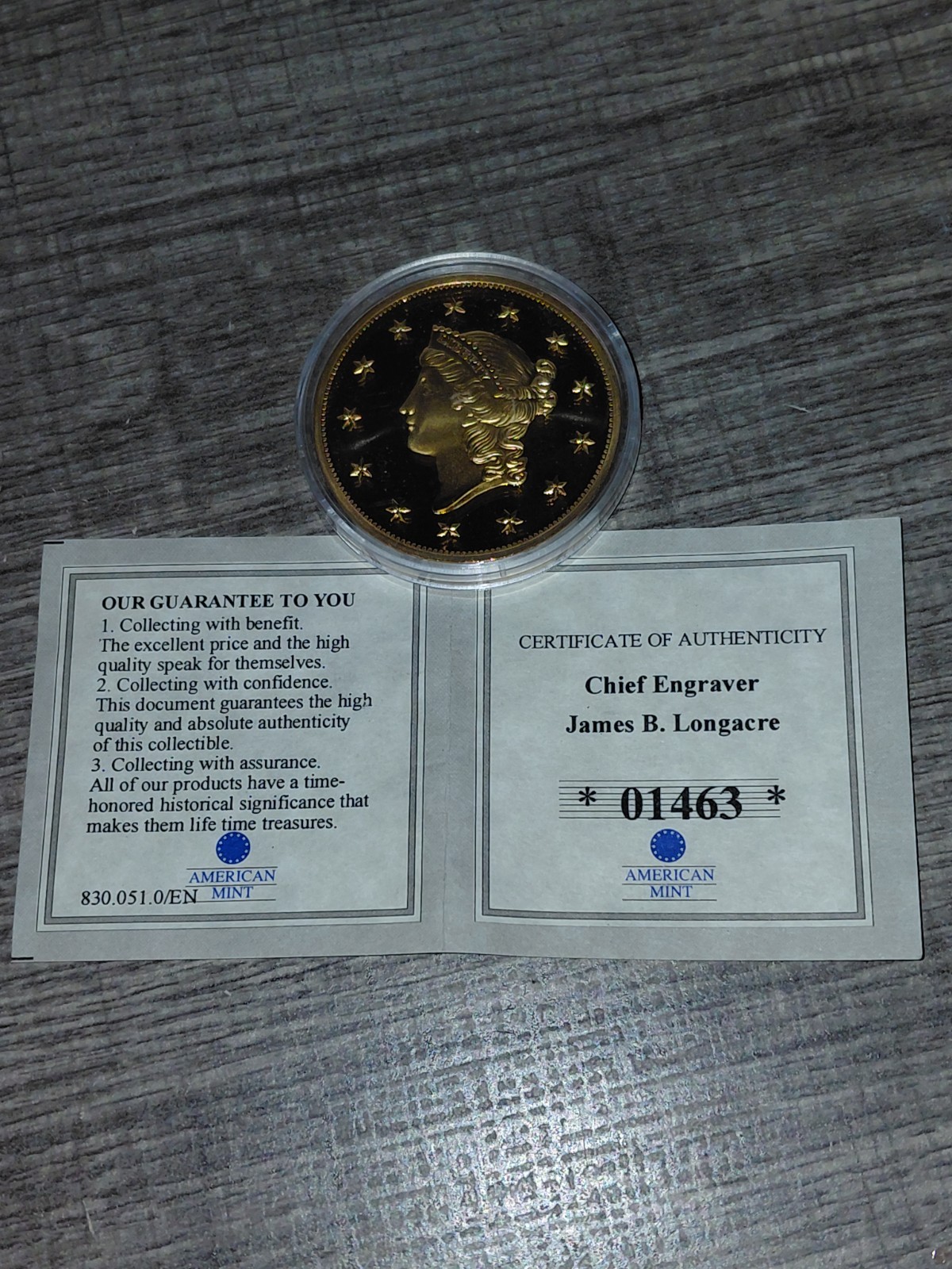 2014 AMERICAN MINT CHIEF ENGRAVER JAMES  B. LONGACRE 1849-C OPEN WREATH 24K...