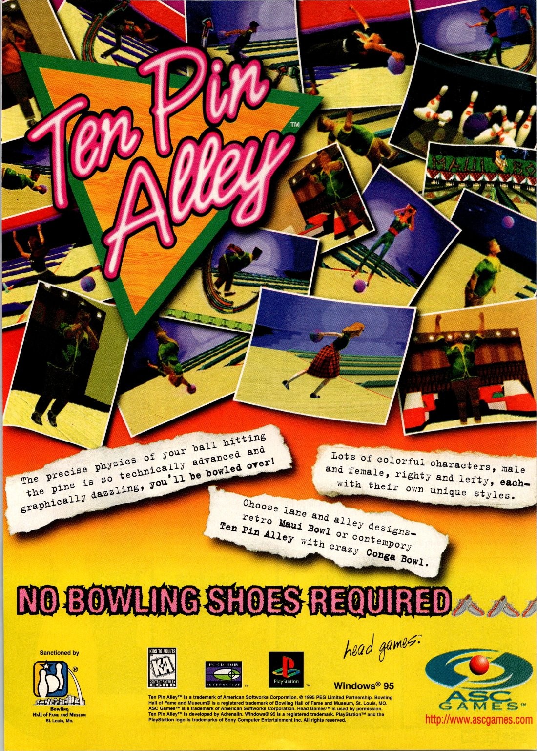 ASC Games Ten Pin Alley Vintage Print Ad Windows 95 PlayStation 1995
