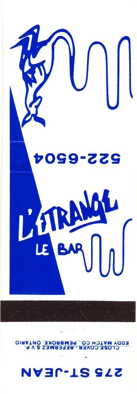 L\'Estrange Le Bar Pembroke Ontario Vintage Matchbook Cover 1970s