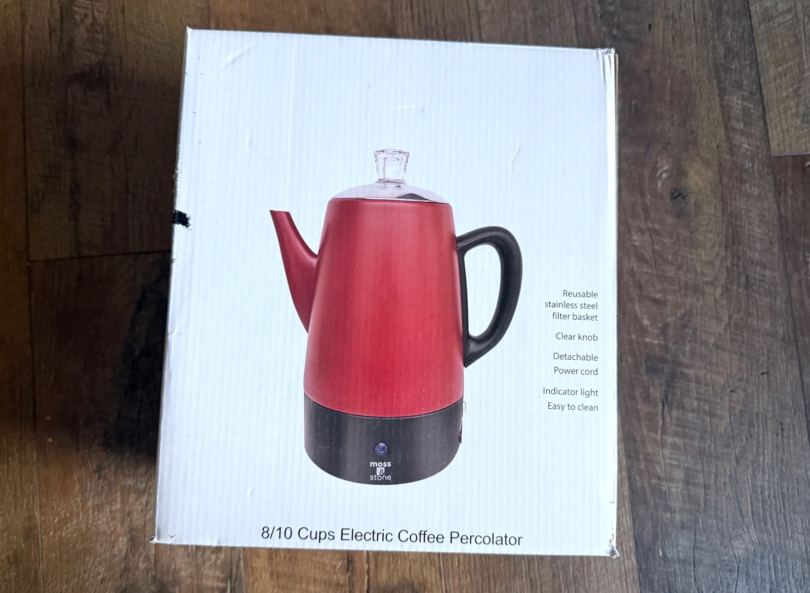 Moss & Stone Percolator Coffee Pot Electric 10 Cup Red Stainless Steel EPMTD-8MS