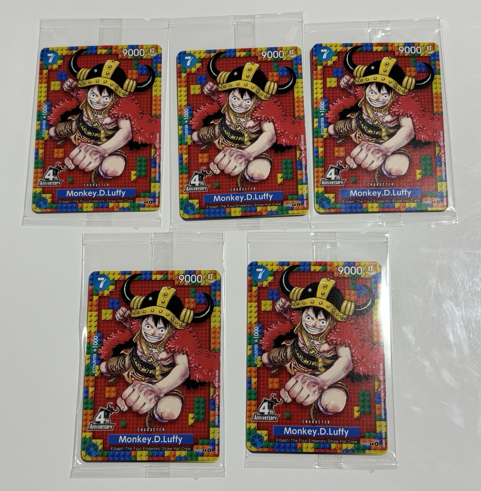 One Piece Monkey D. Luffy 4th Anniversary Promo Lego P-110 (Sealed Lot of 5)