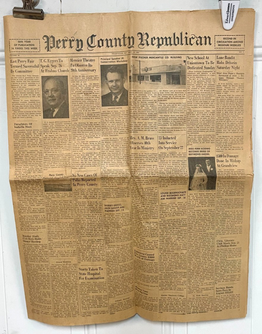 Perry County Republican Newspaper 1954 September Perryville MO