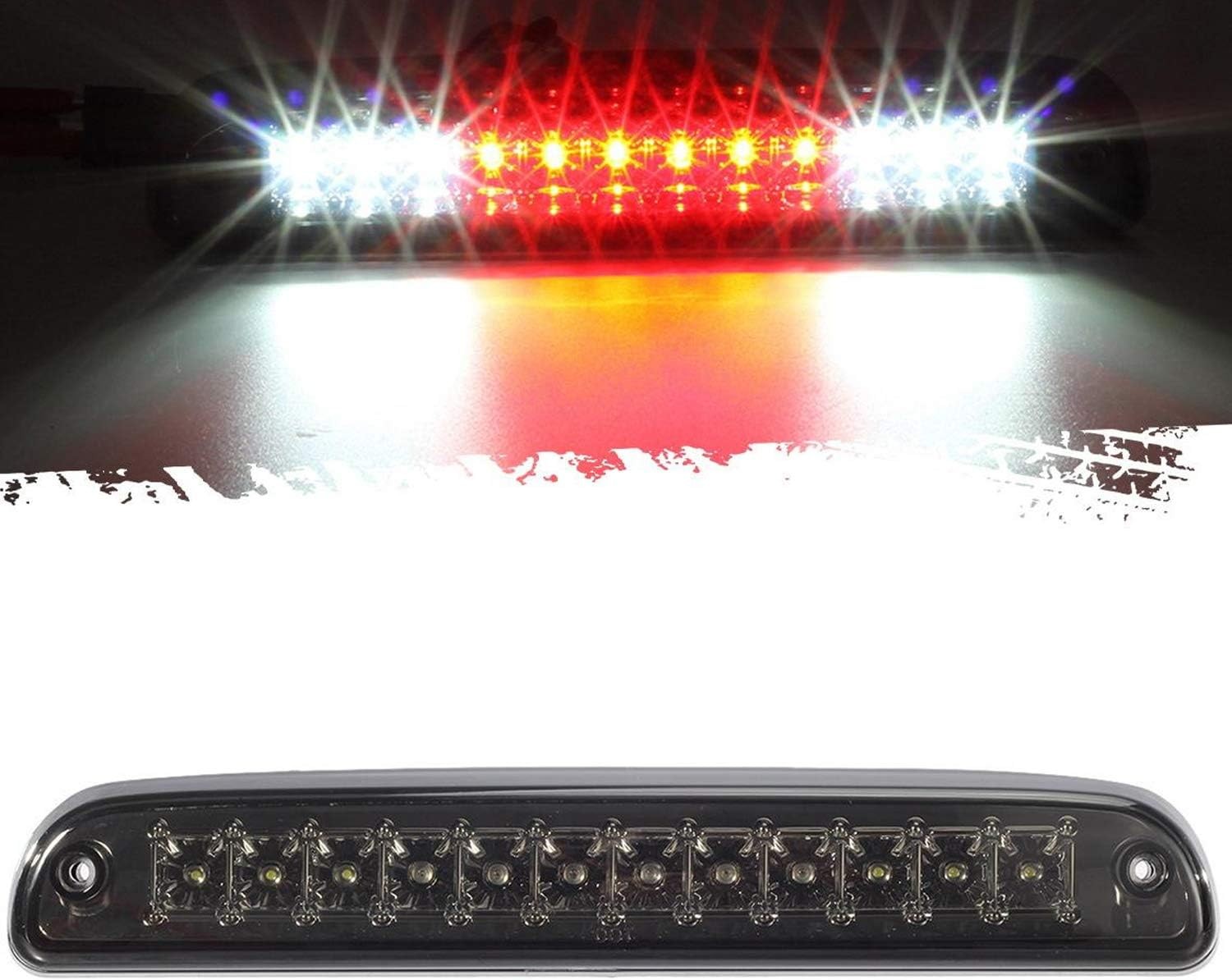 Partsam Red/White 12 LED Smoke Lens Chrome Housing Tail High Mount 3rd Third Bra