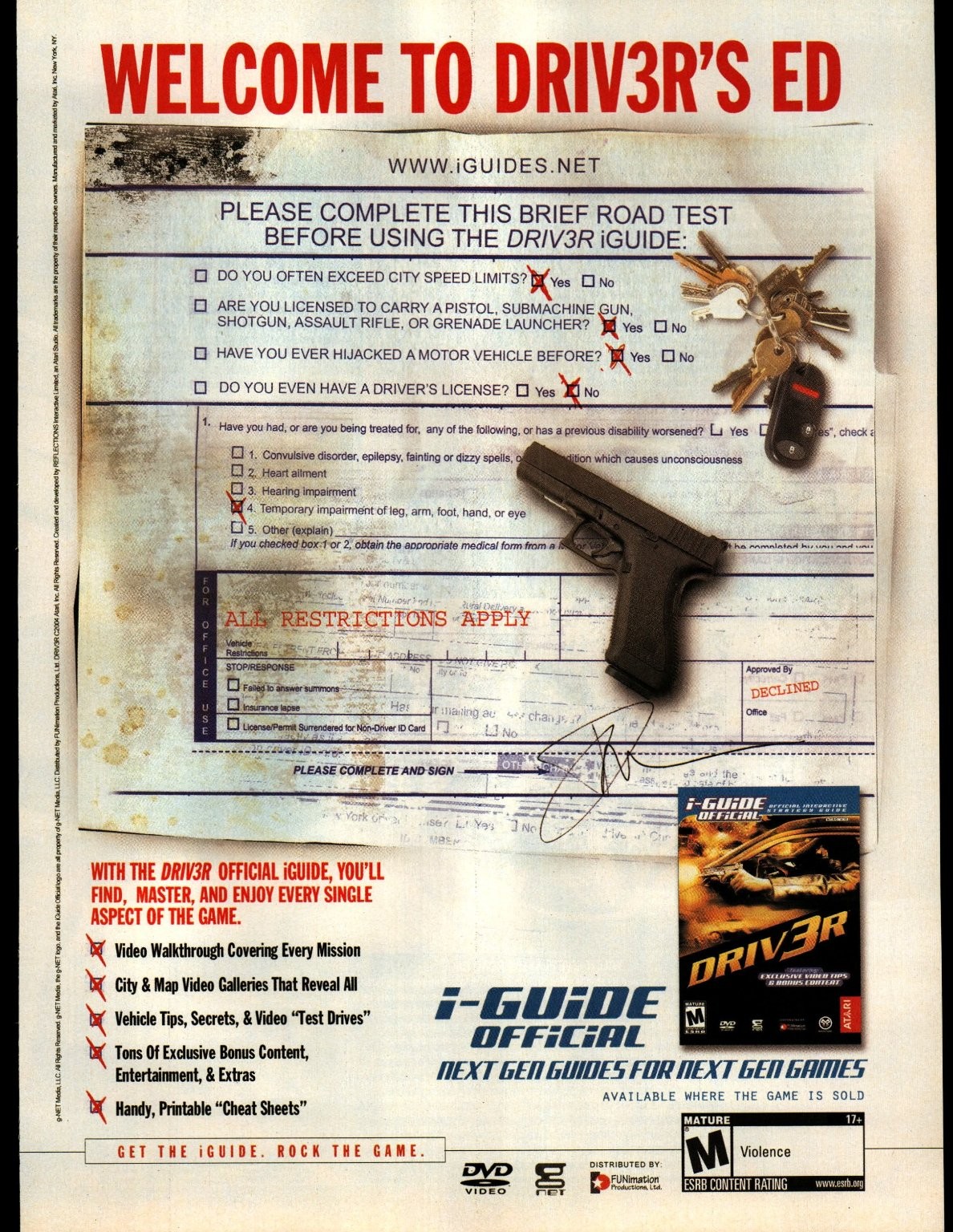 DRIV3R Driver i-Guide Official Video Game Promo Print Ad Atari Funimation 2004