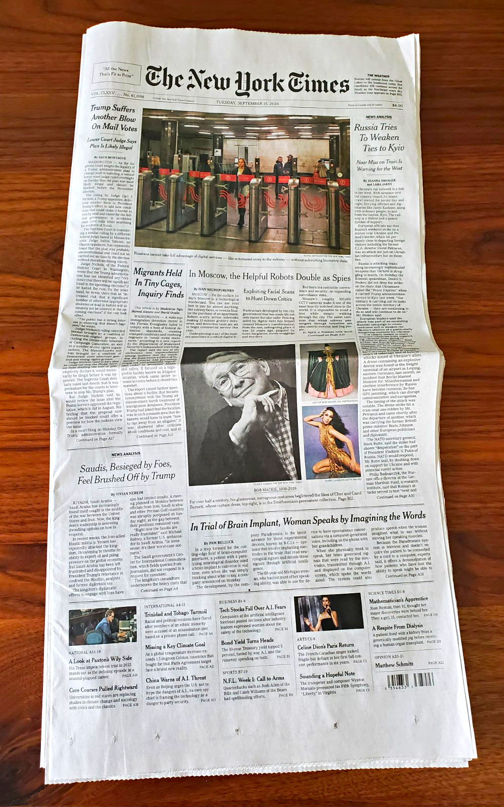 Bob Mackie Obituary Cher The New York Times Sept 15 2026 Zverev US Open