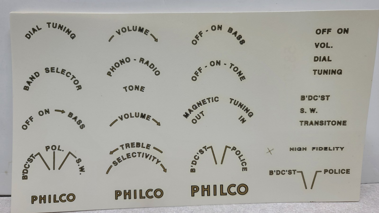 Philco Radio Control Knob Function Decals Waterslide Sheets Antique Restoration
