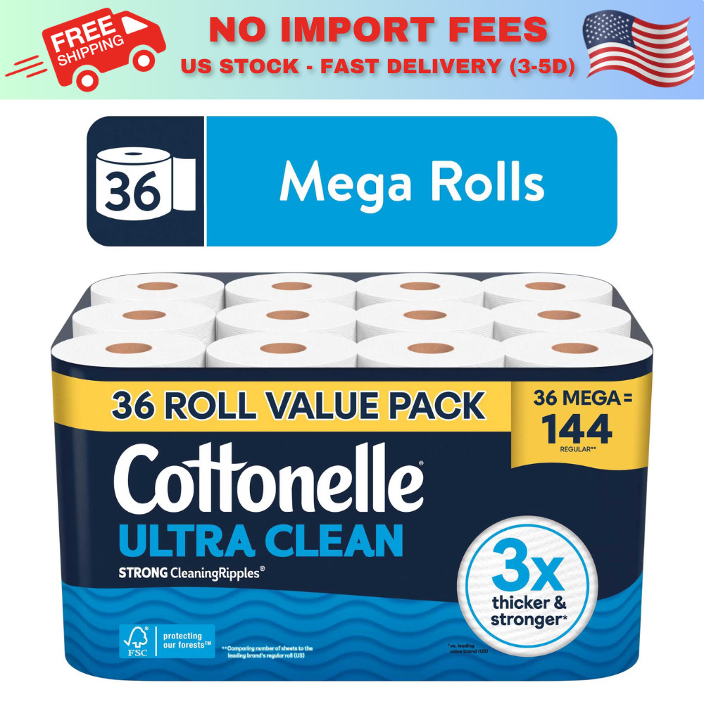 SALE Cottonelle Ultra Clean Toilet Paper, Strong Toilet Tissue, 36 Mega Rolls