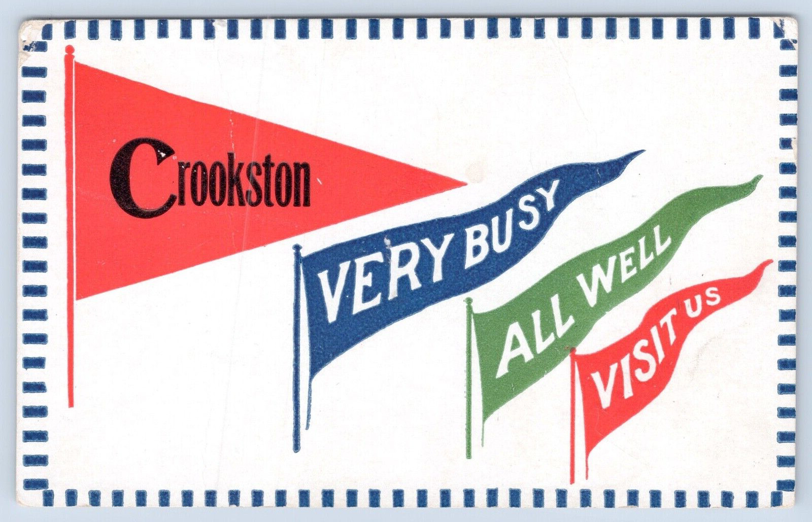 Crookston, Minnesota MN Greetings From Vintage 1934 Pennant Postcard