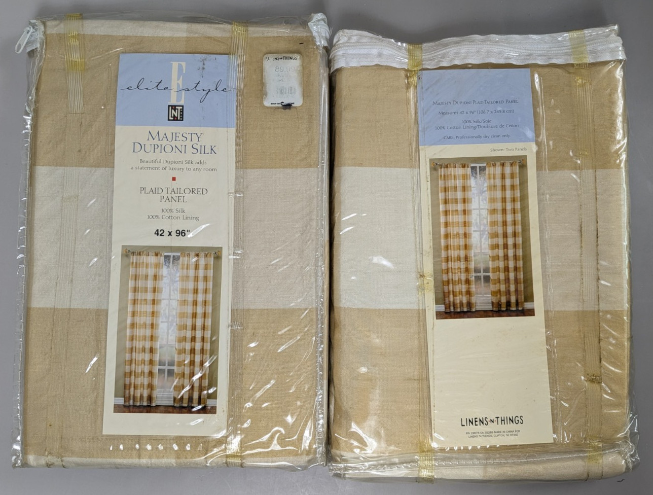 Majesty Dupioni Silk Plaid Panel Curtains IVORY (2), 42x96 NEW - Linens N Things