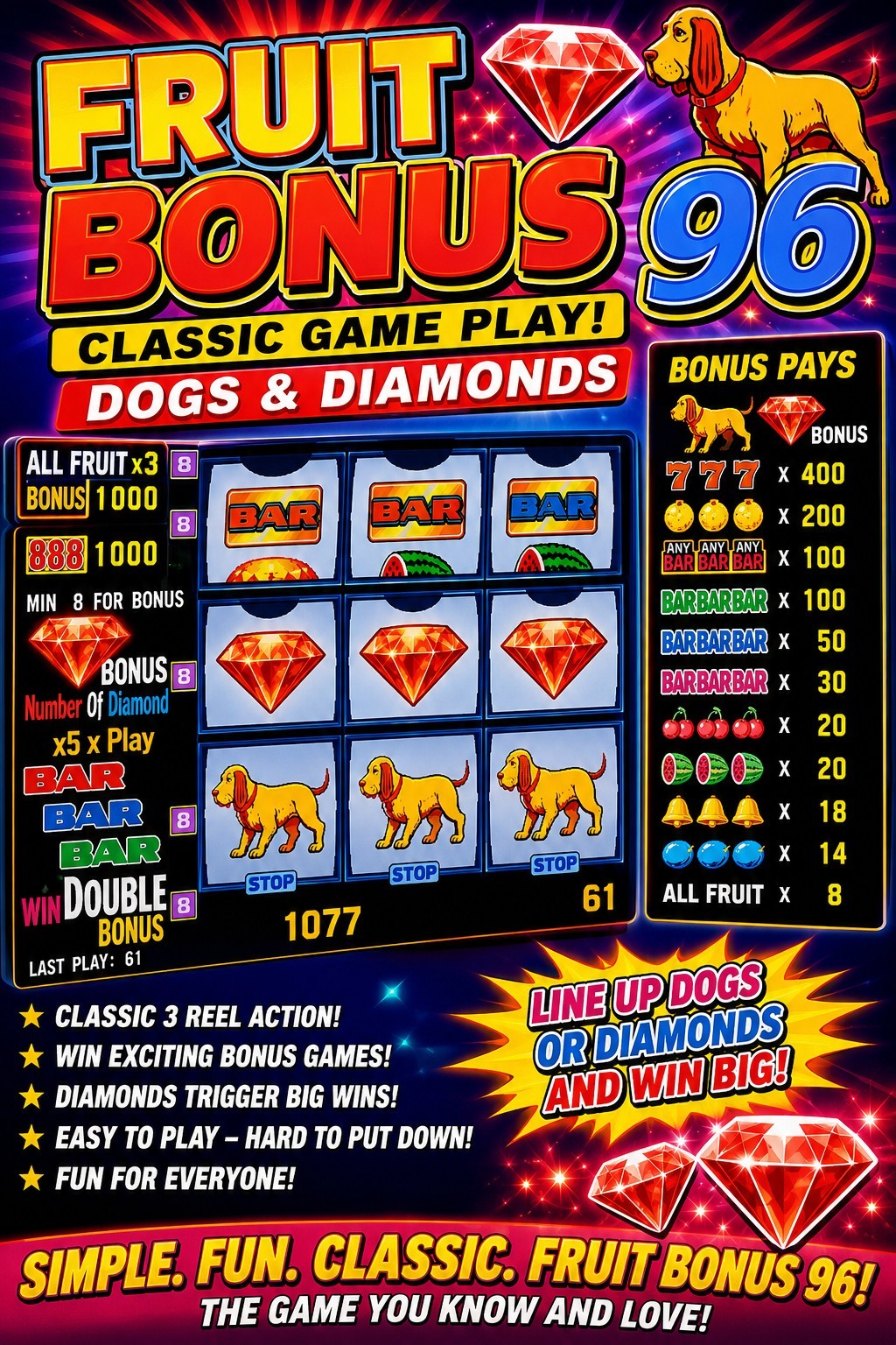 FRUIT Bonus 96 8-Liner Replacement CGA Game Board Cherry MASTER IGS