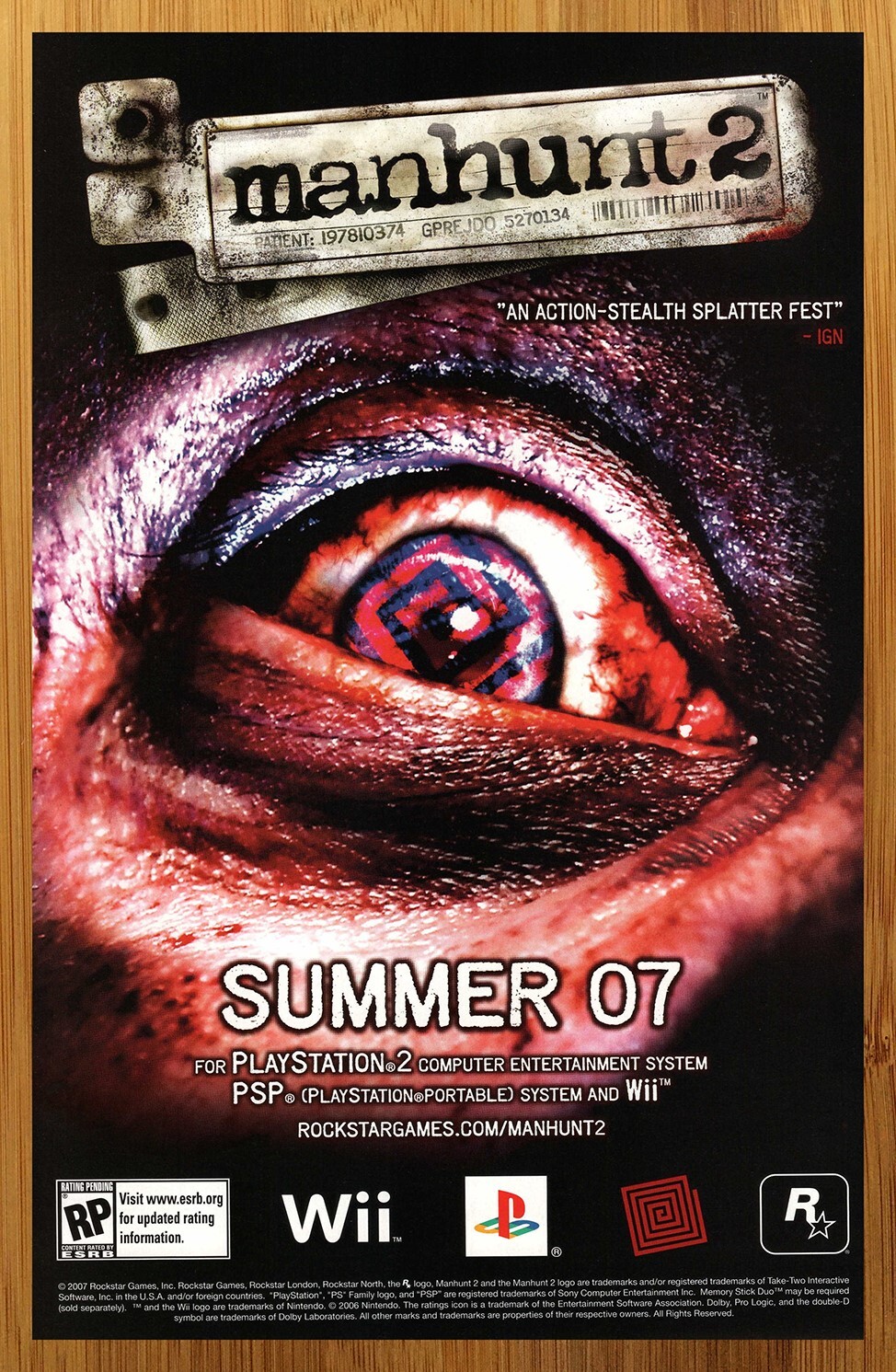 2007 Manhunt 2 PS2 Wii Vintage Print Ad/Poster Retro Video Game Promo Wall Art