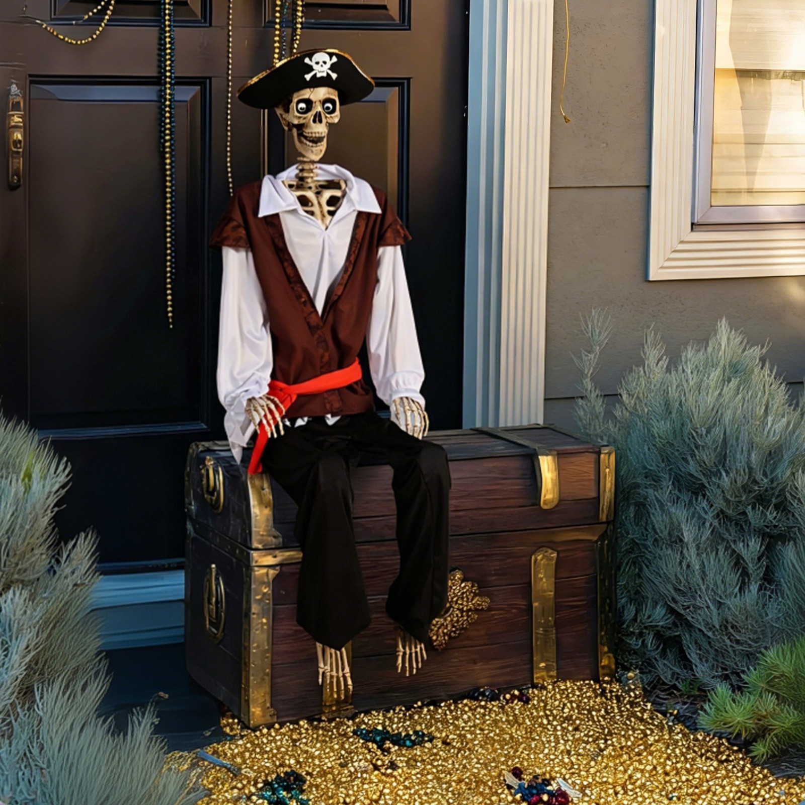 AplusChoice 5.6 Ft Halloween Pirate Captain Skeleton Life Size Skull Outdoor