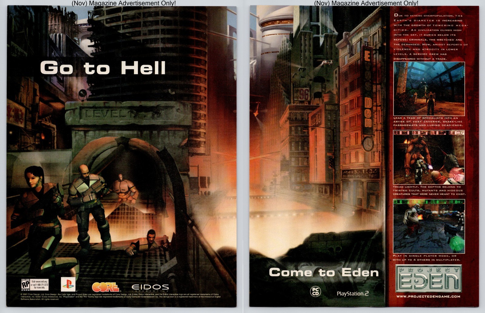 Project Eden Playstation 2 Eidos Core Game Promo 2001 2Page Advertisement
