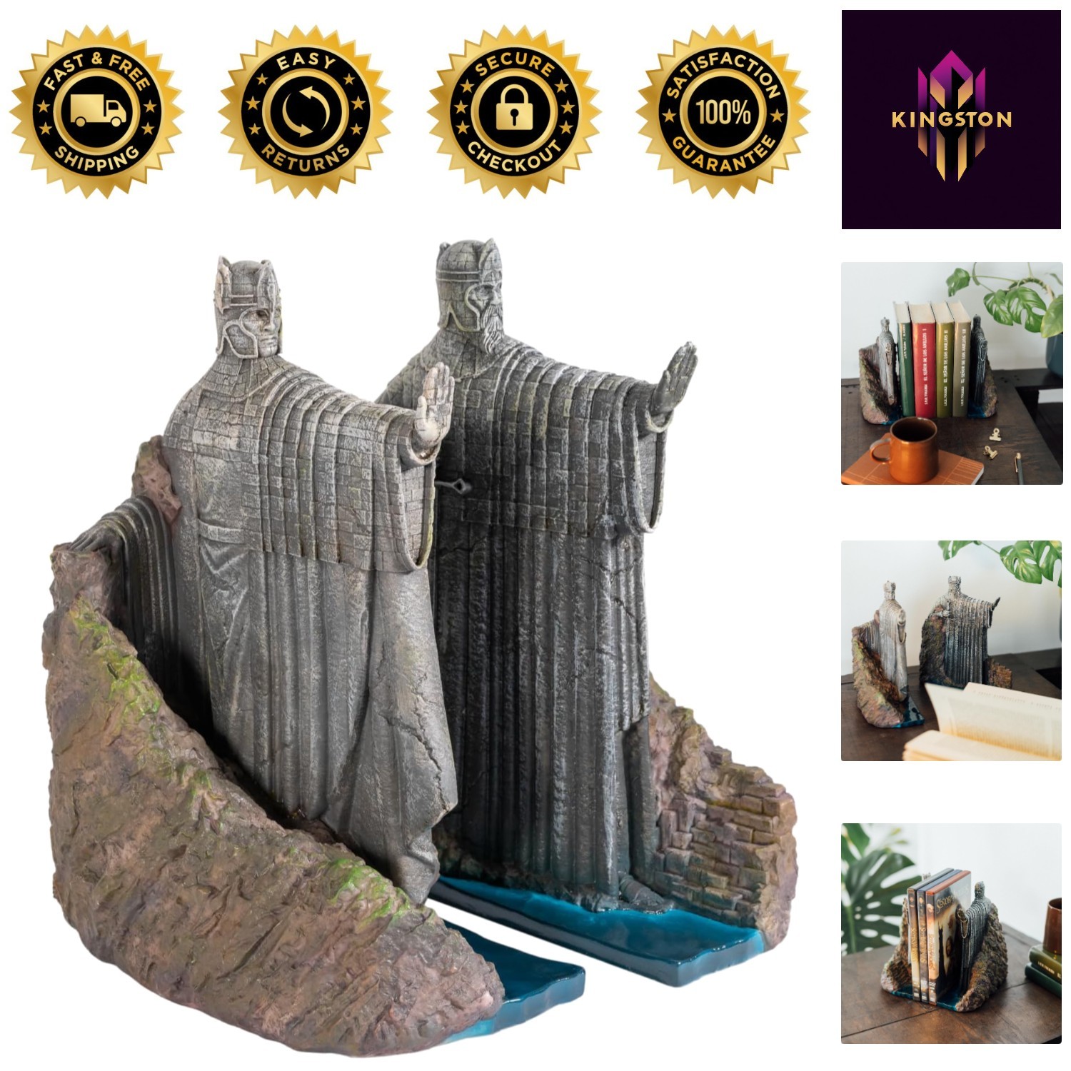 Elegant Resin Argonath Bookends for LOTR Shelves - Timeless Collectible