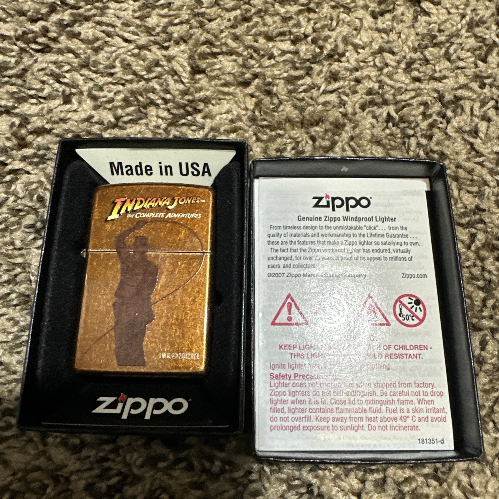 RARE 2012 LIMITED COPPER ZIPPO LIGHTER INDIANA JONES THE COMPLETE ADVENTURES 