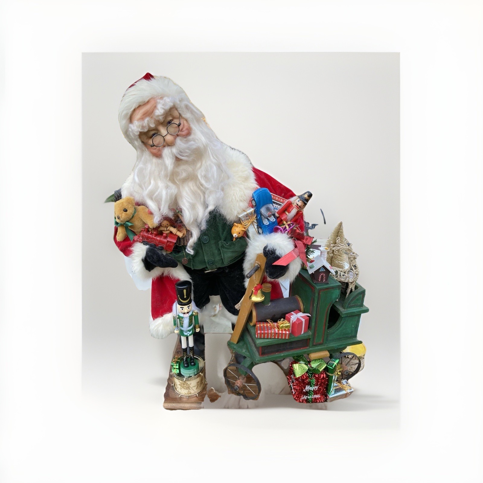 1995 Original Dee Cash Santa Claus Wood Train Sleigh & Toys Artist Signed OOAK