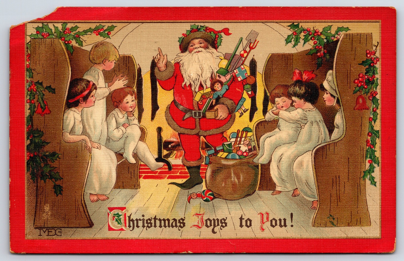 1914 Christmas Joys Santa Children Tuck\'s Antique Postcard