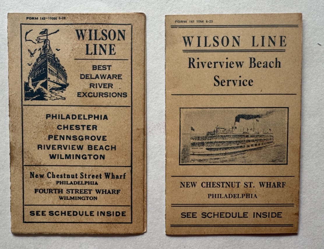 (2) 1923 Ship Timetables Wilson Line Delaware Riv Riverview Beach Pennsville NJ