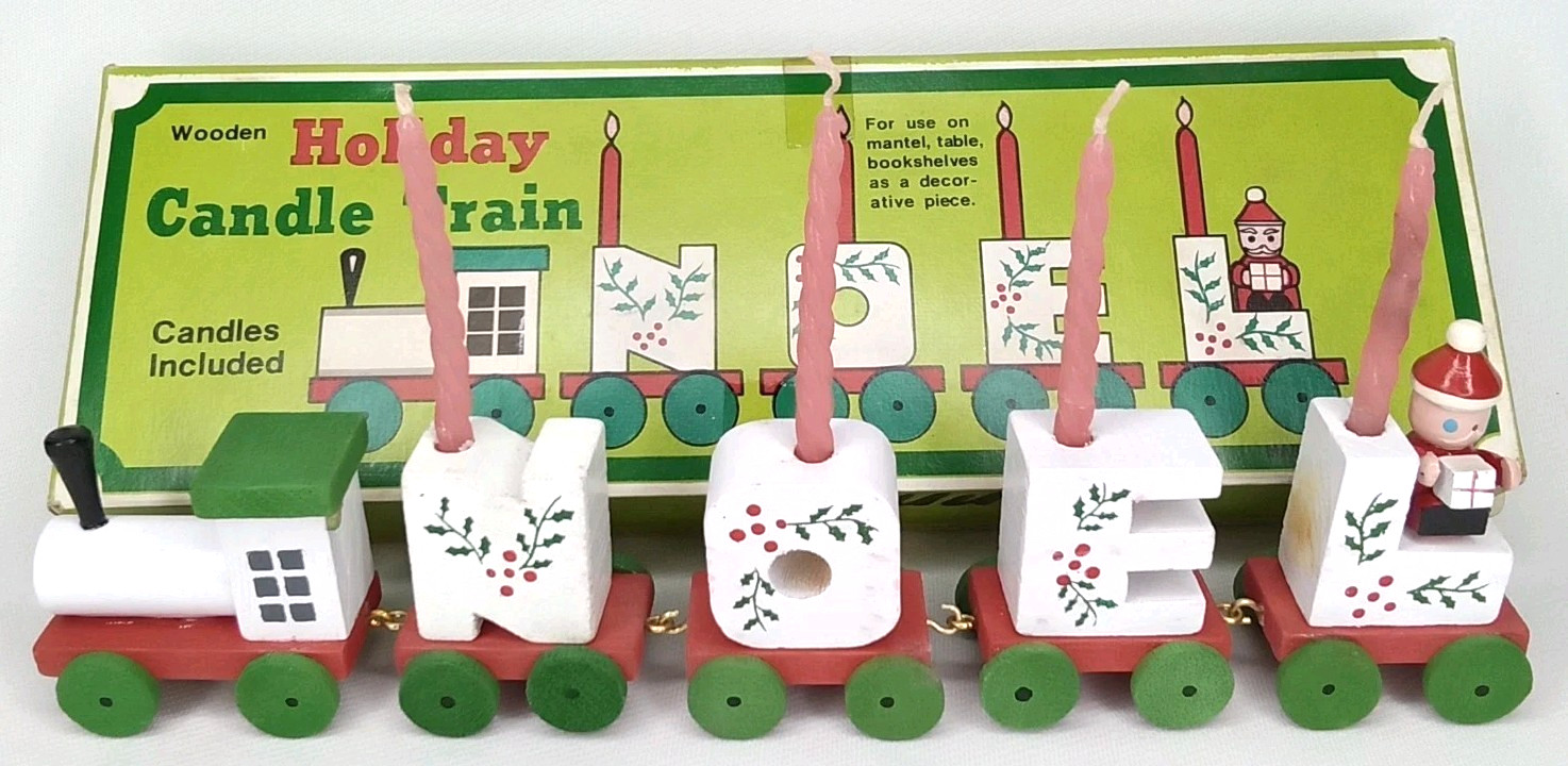 Vintage 1990s Giftco Noel Train Christmas Candle Holder Set With Original Box