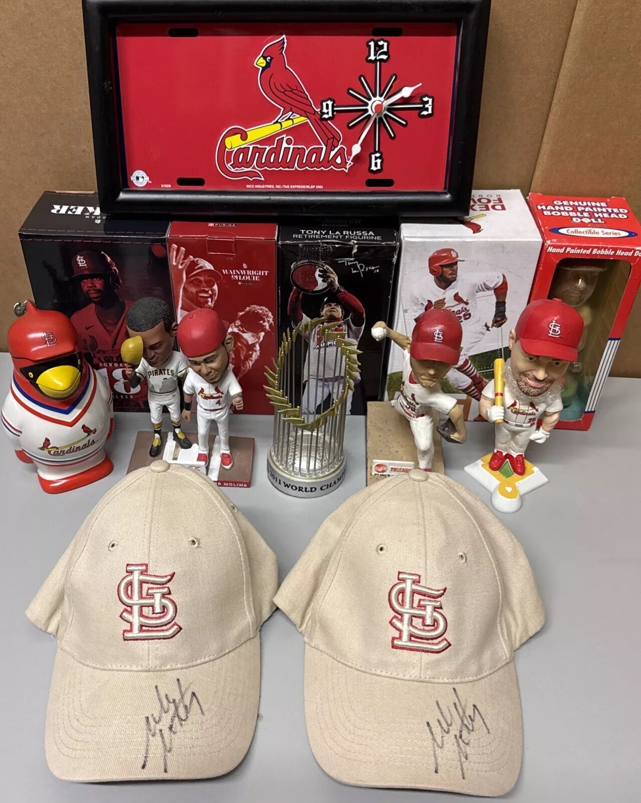 St. Louis Cardinals Bobblehead Lot Redbird Stein Ceramarte Clock WS Trophy