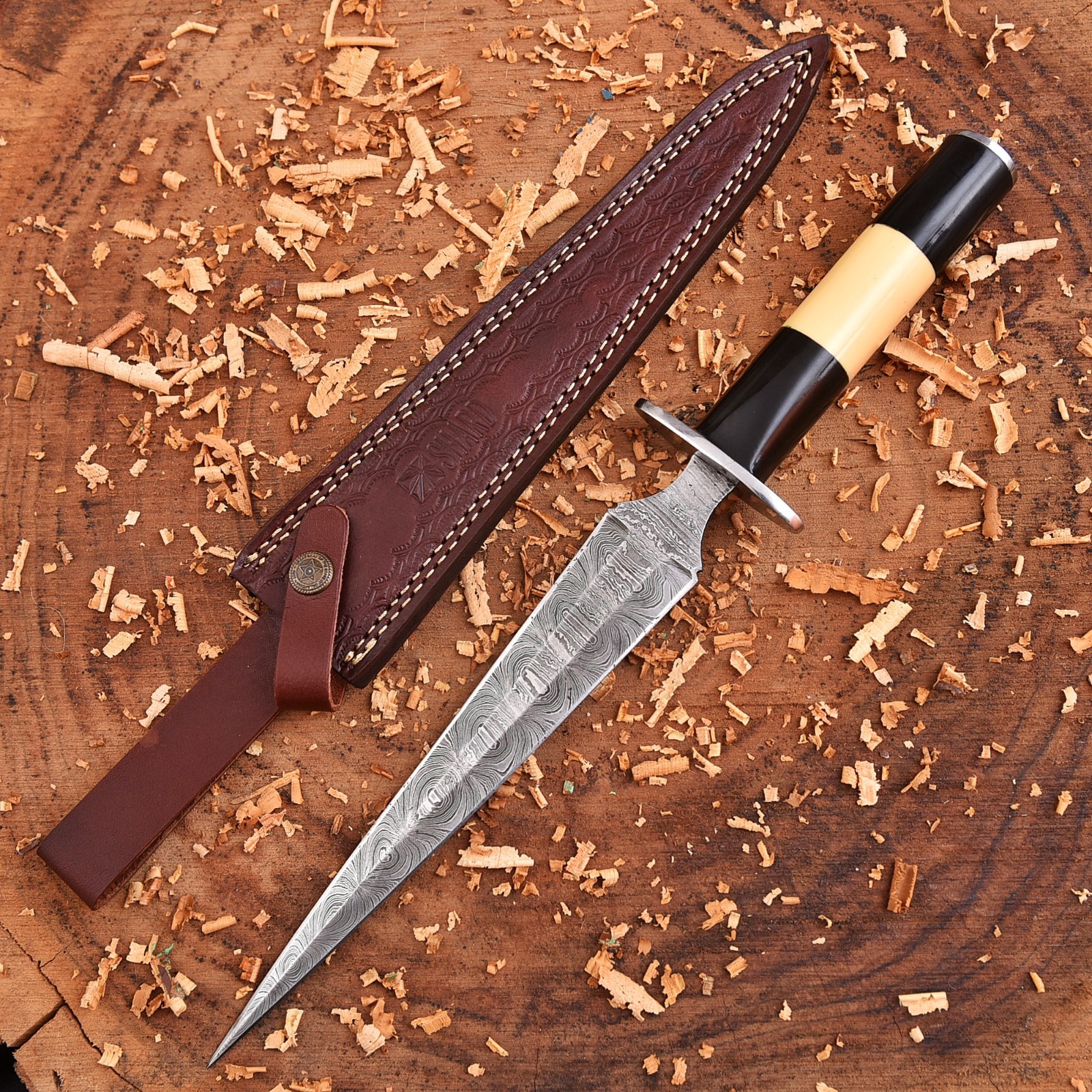 SHARD Custom Hand Forged Damascus Steel Survival Hunting Dagger Knife W/Sheath