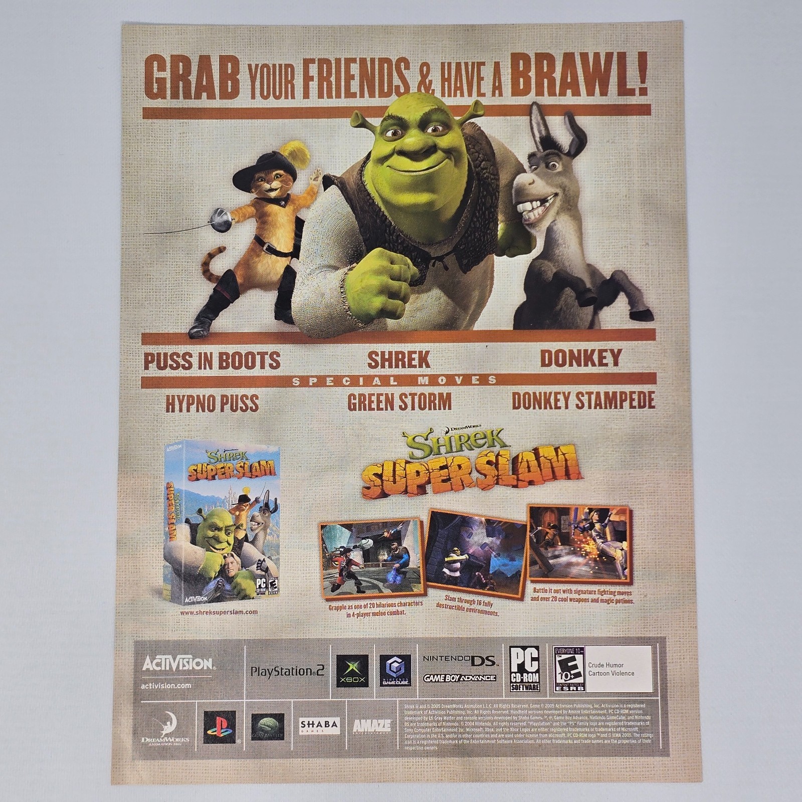 Shrek Super Slam Xbox PS2 GameCube NDS PC A Brawl Print Ad/Poster