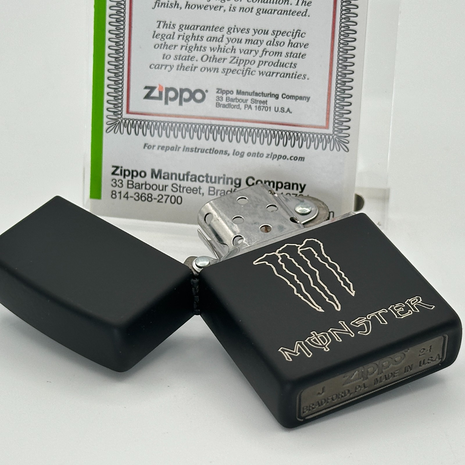 Monster Energy Custom Laser Engraved Zippo Lighter - Black Matte Windproof