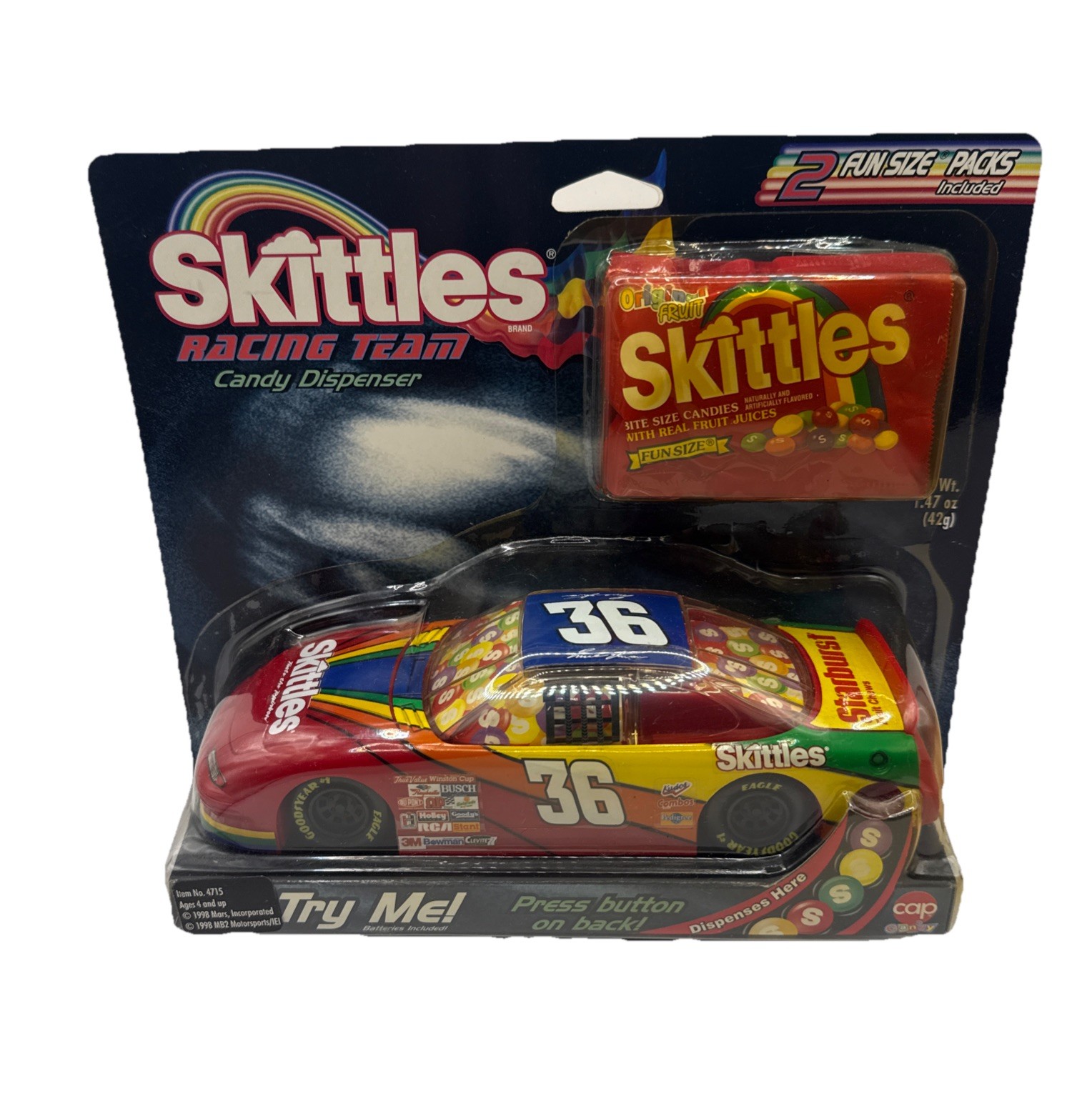 Vintage 1998 Mars Skittles Racing Team Candy Dispenser Race Car NEW
