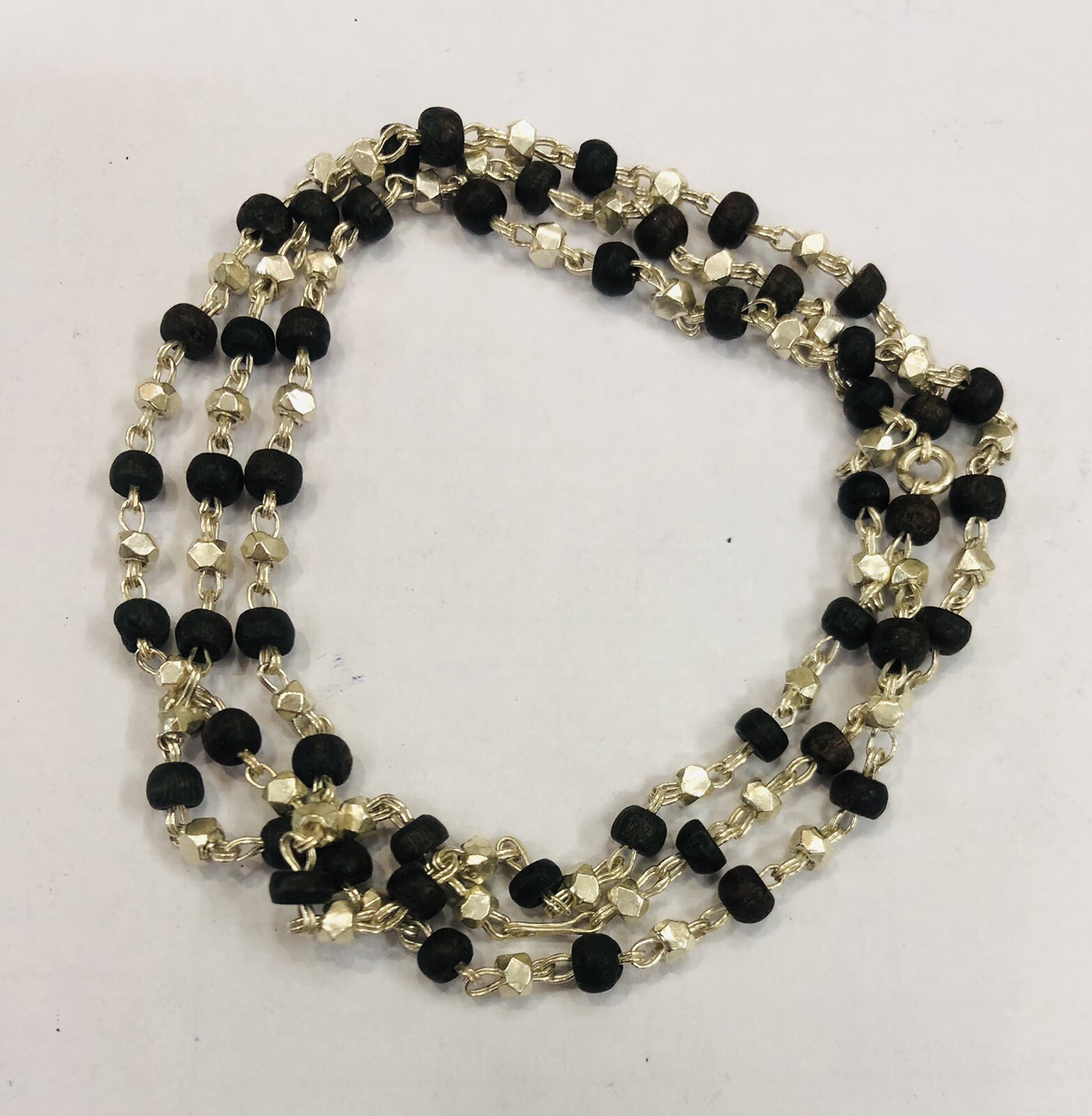 Black TULSI TULASI Mala with 925 Sterling Silver Beads 23 inch 