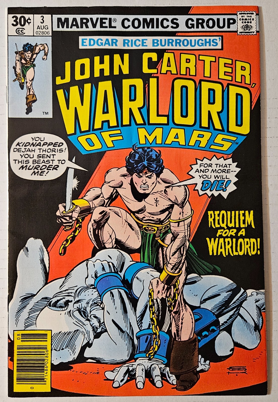 John Carter : Warlord of Mars #3, Marvel Comics, 1977. VF-.