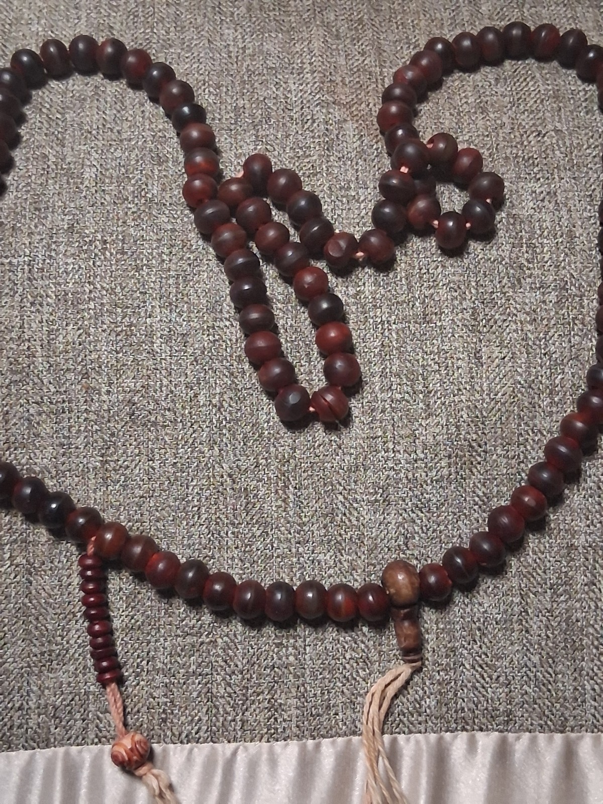 Authenic Antique Red Sandlewood Handmade Knotted Prayer Beads. 17.5 Inches.
