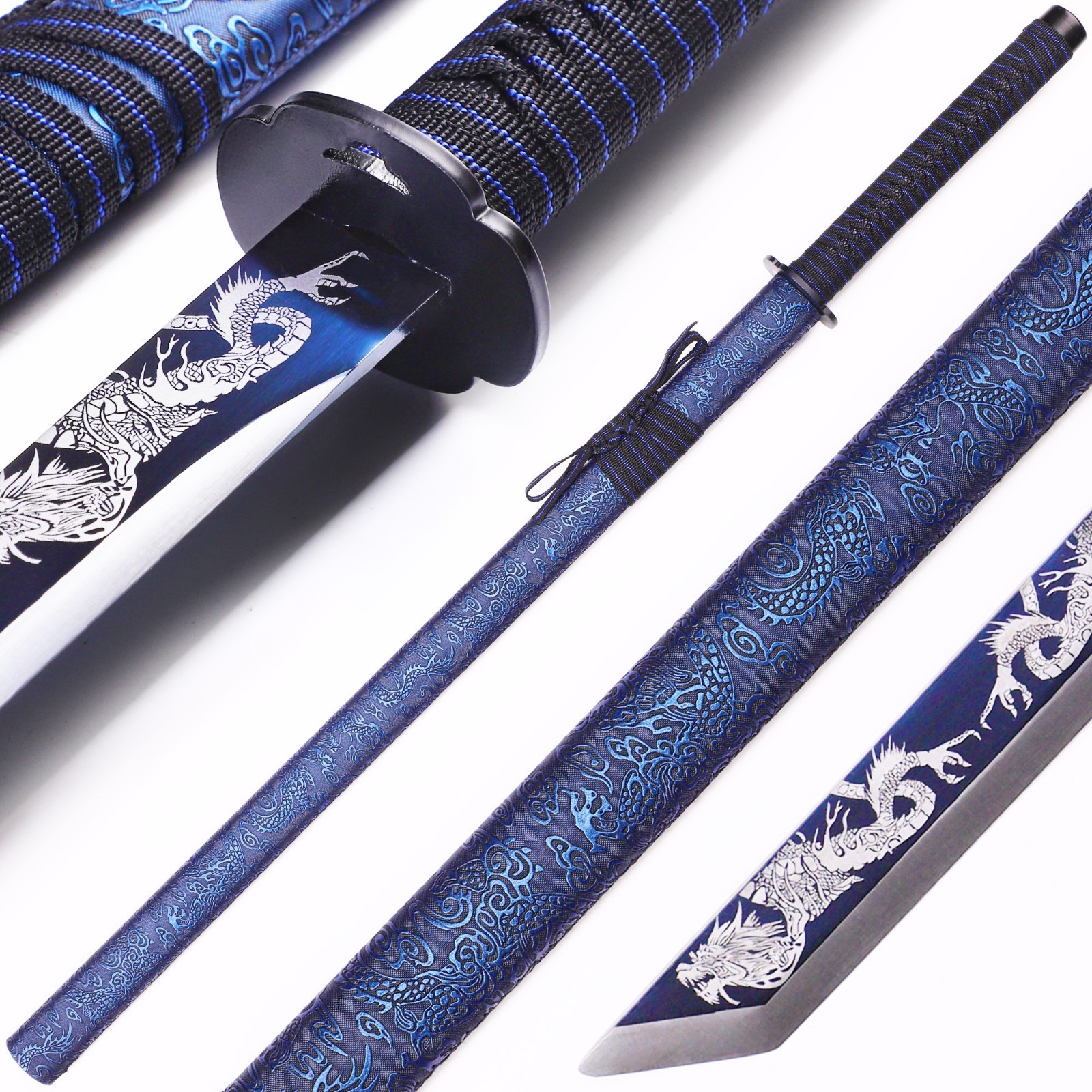 Relief Blue Dragon Patterned Katana, 1060 High Carbon Steel, Handmade Katana
