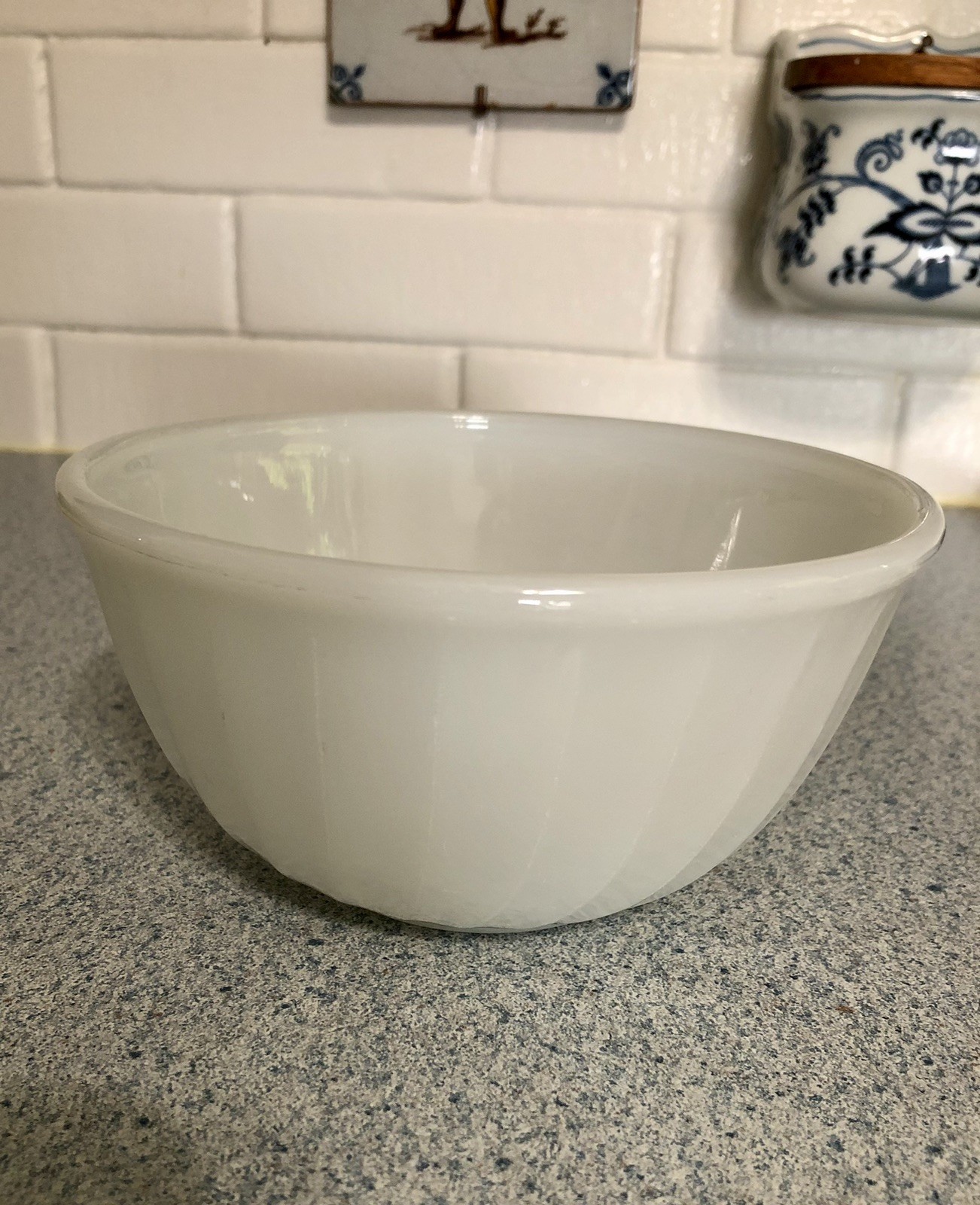 Vintage Fire King Oven Ware White Swirl 6” Mixing Bowl Minty