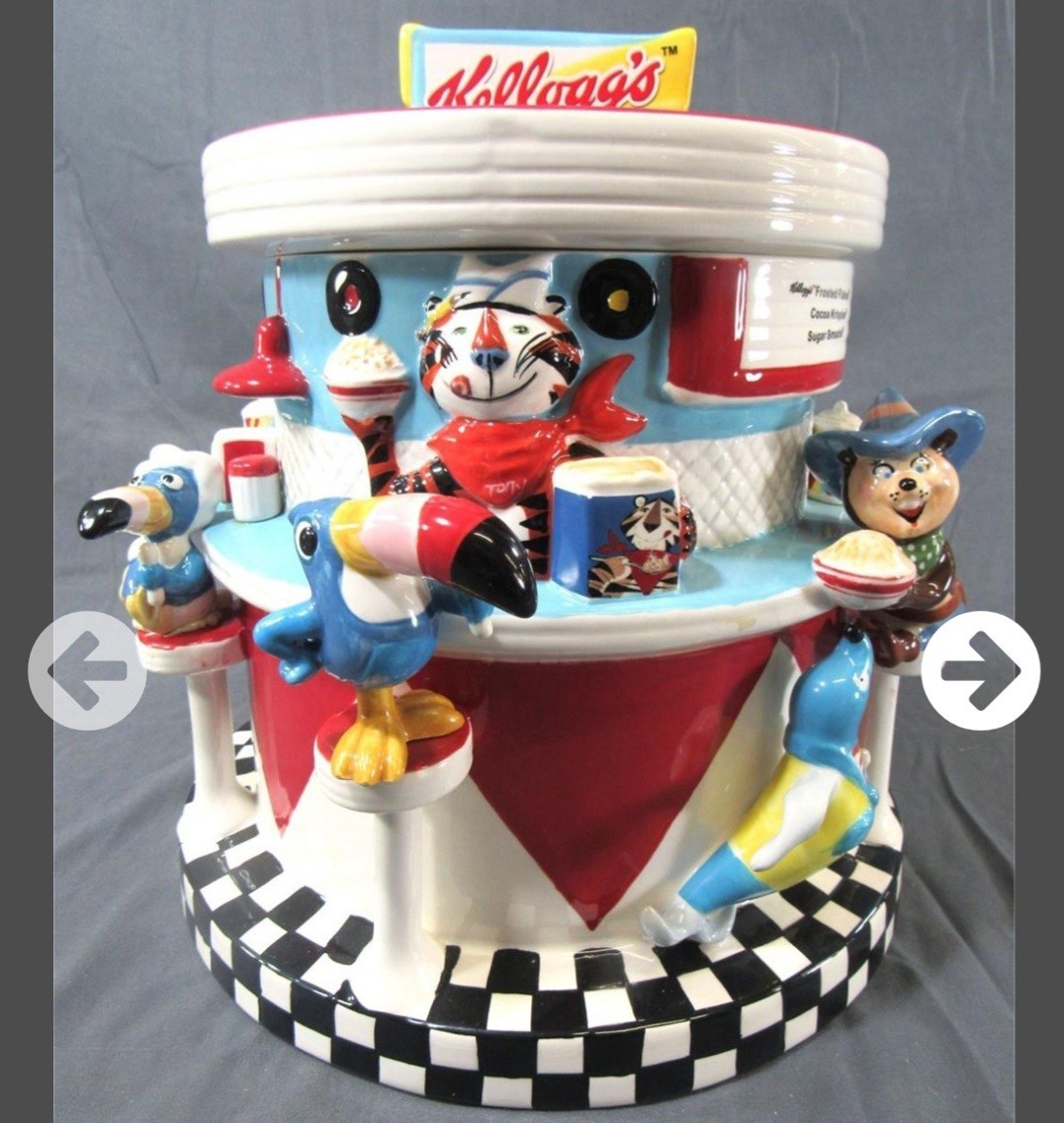 Vintage Kellogg's 100th Anniversary Cookie Jar -Tony Tiger Cafe - Bonus Cookies